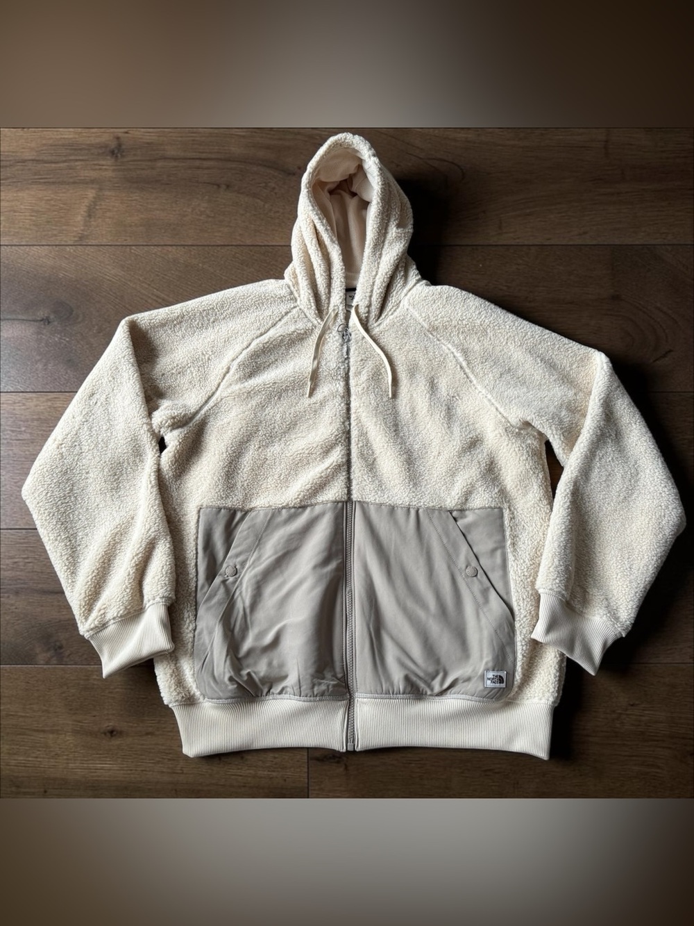 The North Face Ridge Sherpa Fleece Hoodie Mens Large Cream Full Zip Jacket